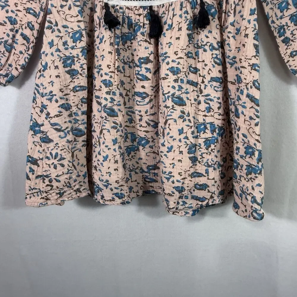 Cheeky Plum Pale Pink Blue Leaf Abstract Tassel Gauze Tunic Dress Girls 5T Lined